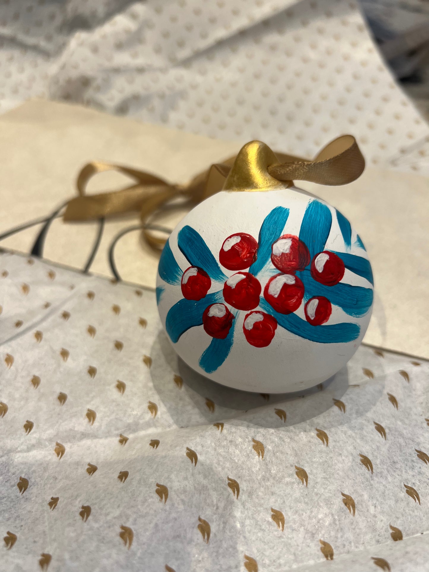 Hand-painted Holly Bauble