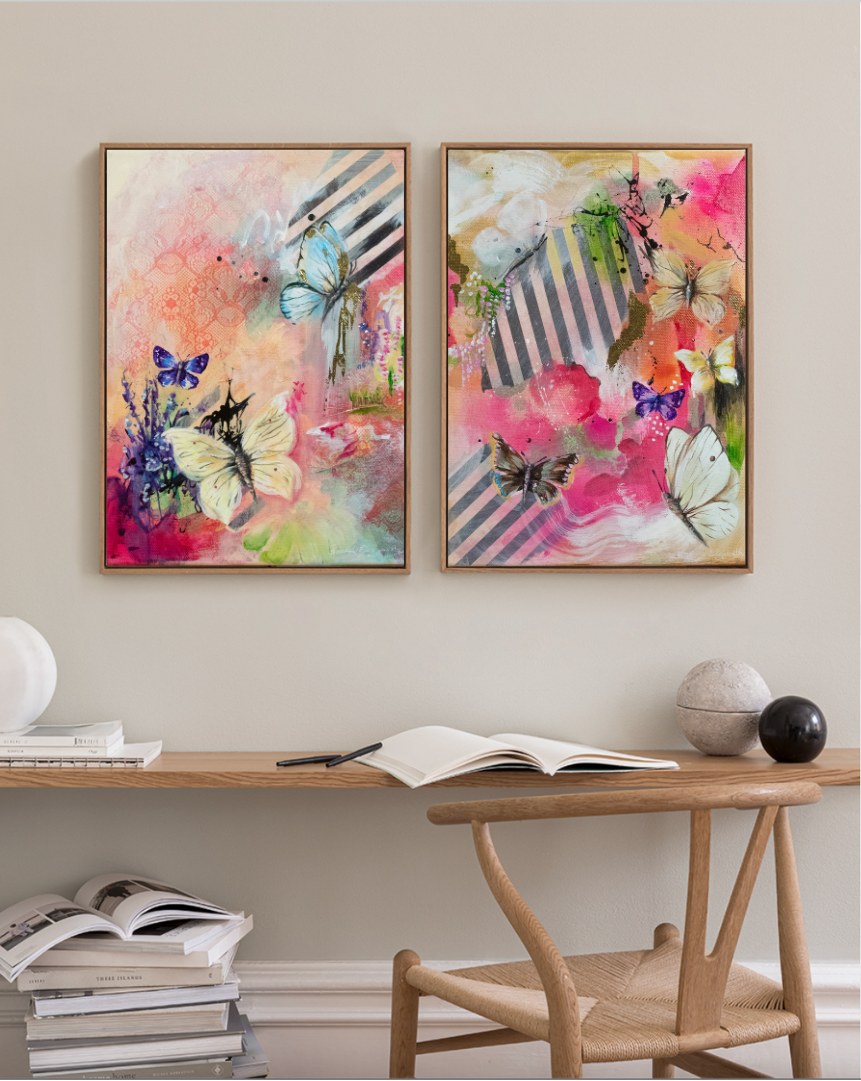 Artwork inspired by growth transformation and identity. Framed on a wall.
